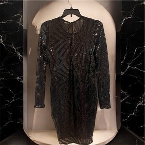 Elegant Black Sequin Long Sleeve Dress